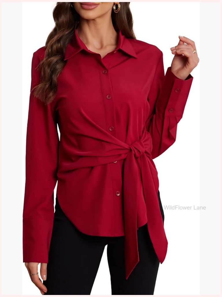 Long Sleeve Button Down Shirt Work Blouse Dressy Casual Tops